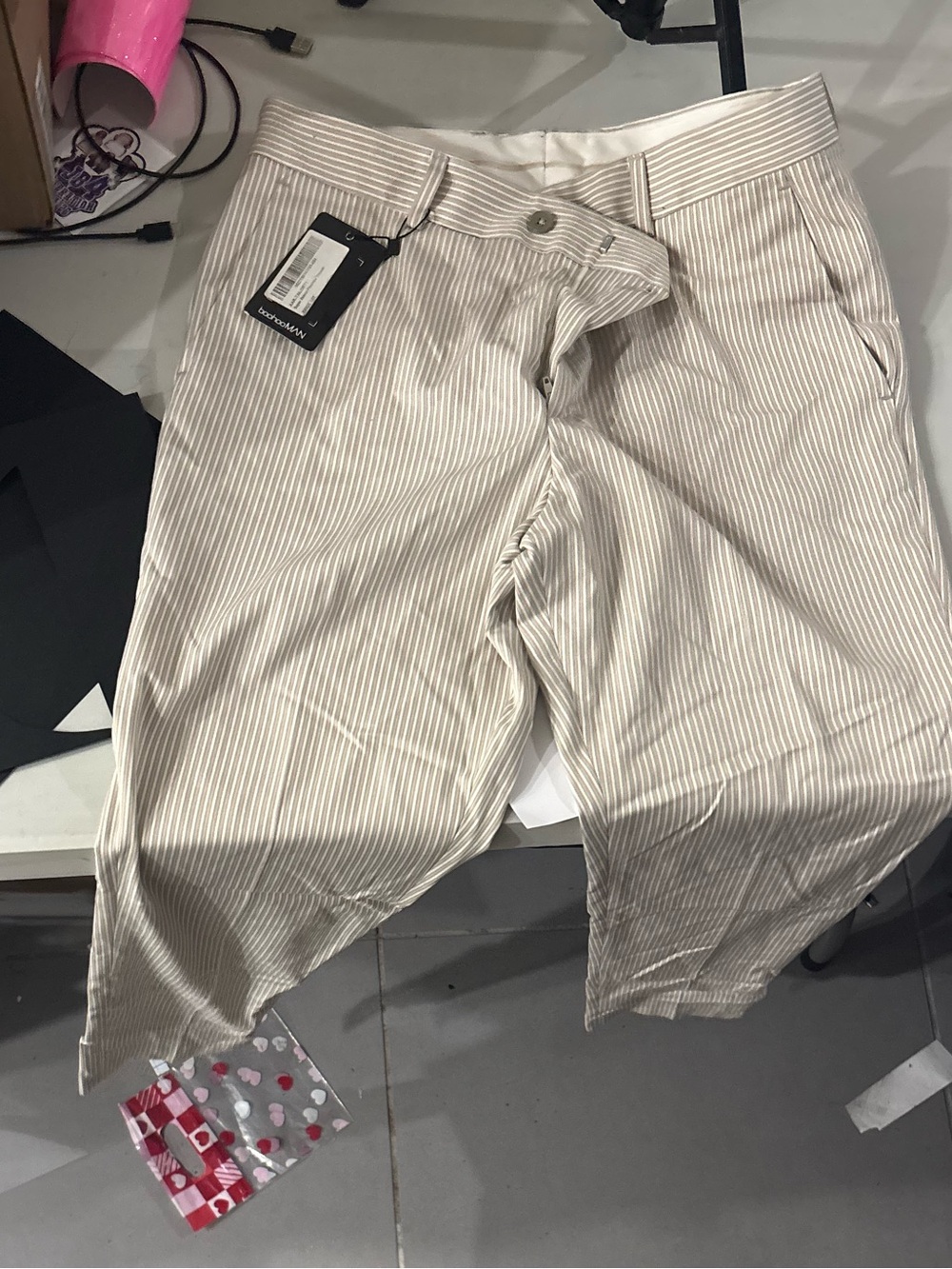Beige Pinstripe Chinos